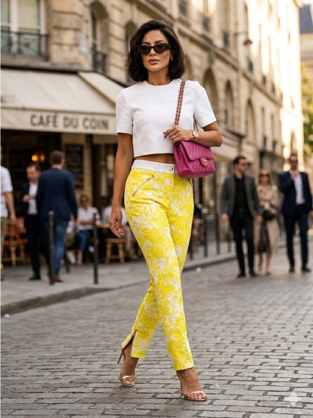 Emanuel Ungaro Yellow & White Floral Jacquard Trousers - US 6 (IT 42) NWT